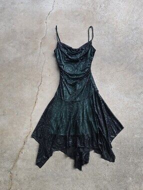vtg City Triangles Y2K Ruched Asymmetrical glitter Whimsigoth Fairy Mini Dress